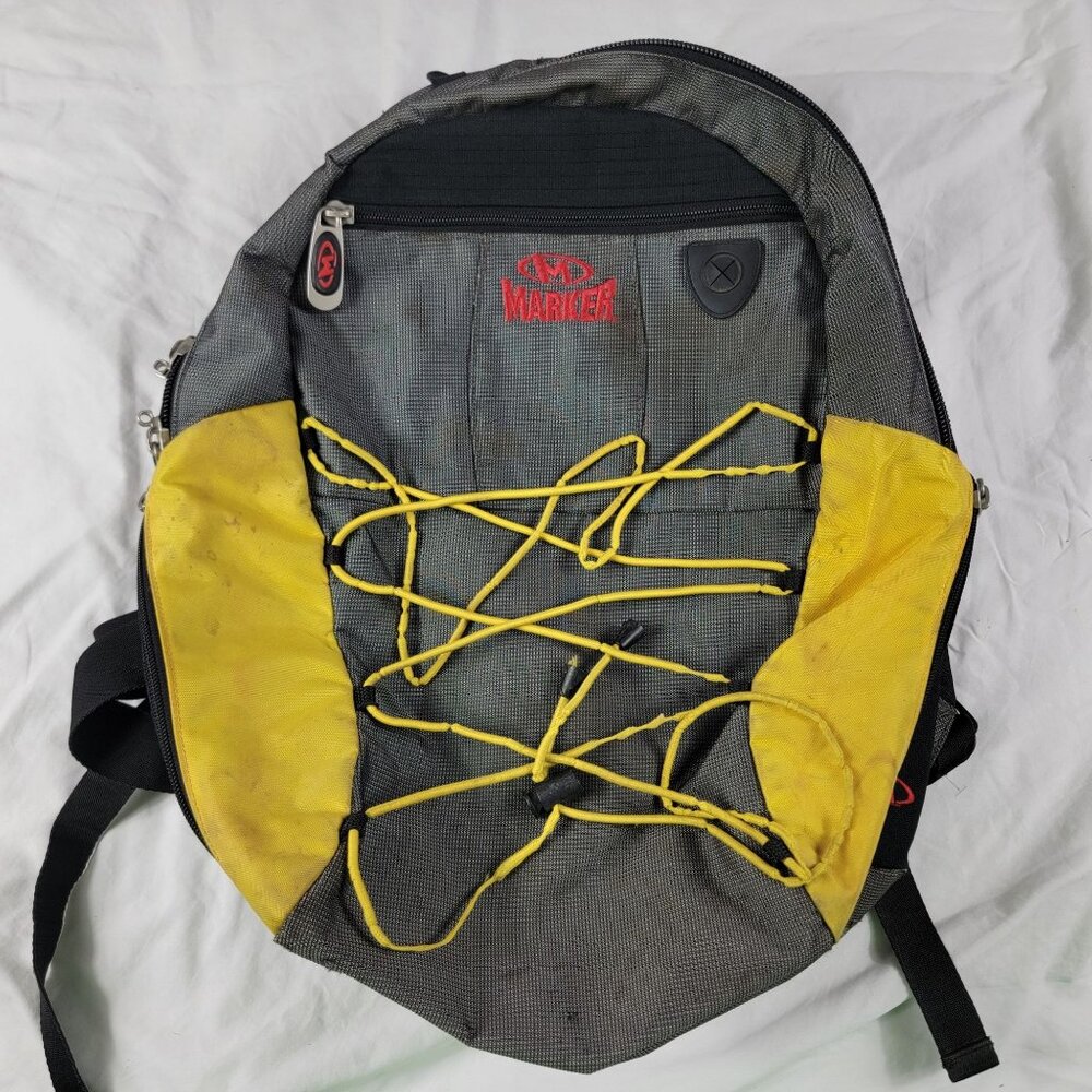 Marker Backpack Gray Yellow Hiking Camping Padded Straps Back Multiple Pockets